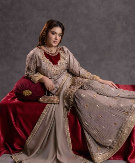 TS-130-A Luxury Tassel Silk Sharara Set | Tehzeeb Collection