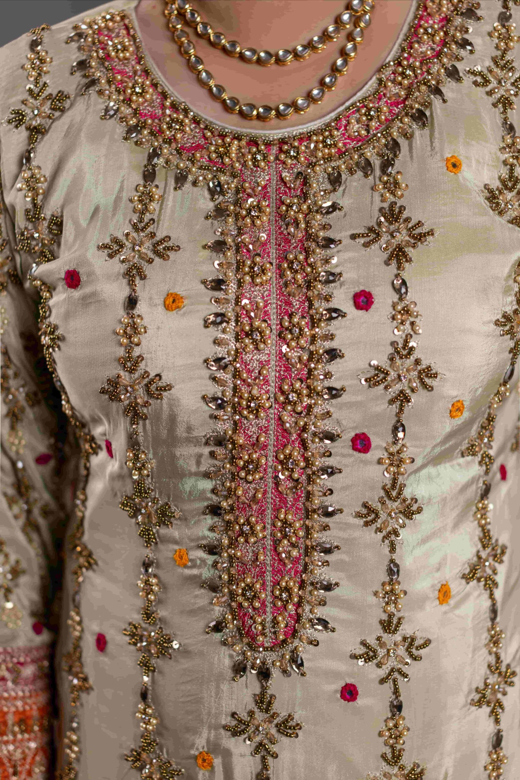 TS-05-A Ivory Tassel Silk Shirt with Sharara & Contrast Chiffon Dupatta - Image 4