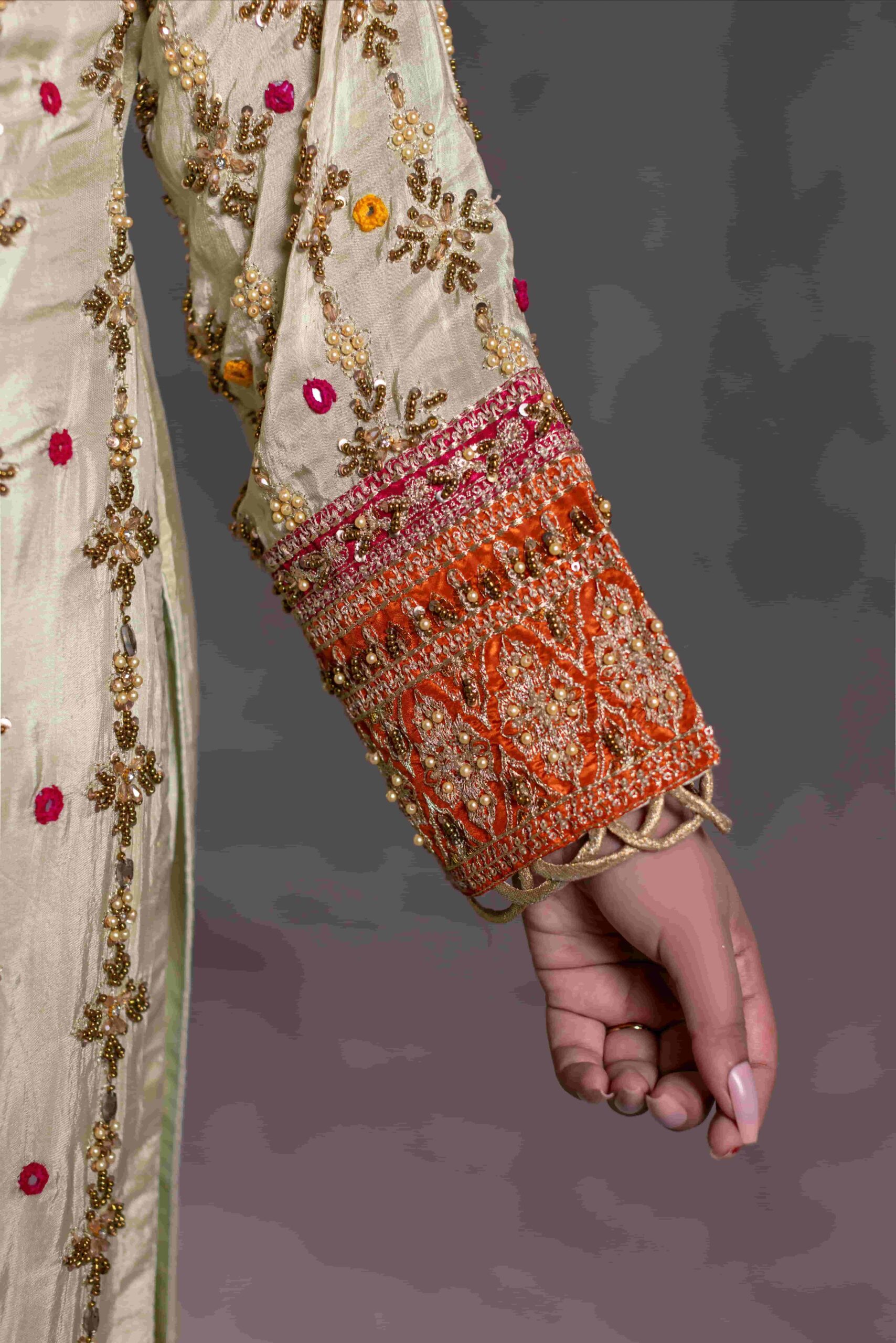 TS-05-A Ivory Tassel Silk Shirt with Sharara & Contrast Chiffon Dupatta - Image 6