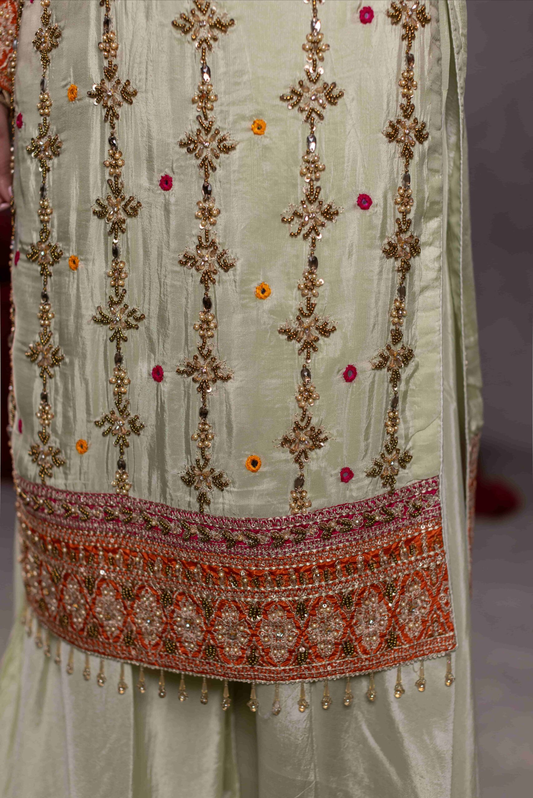 TS-05-A Ivory Tassel Silk Shirt with Sharara & Contrast Chiffon Dupatta - Image 5