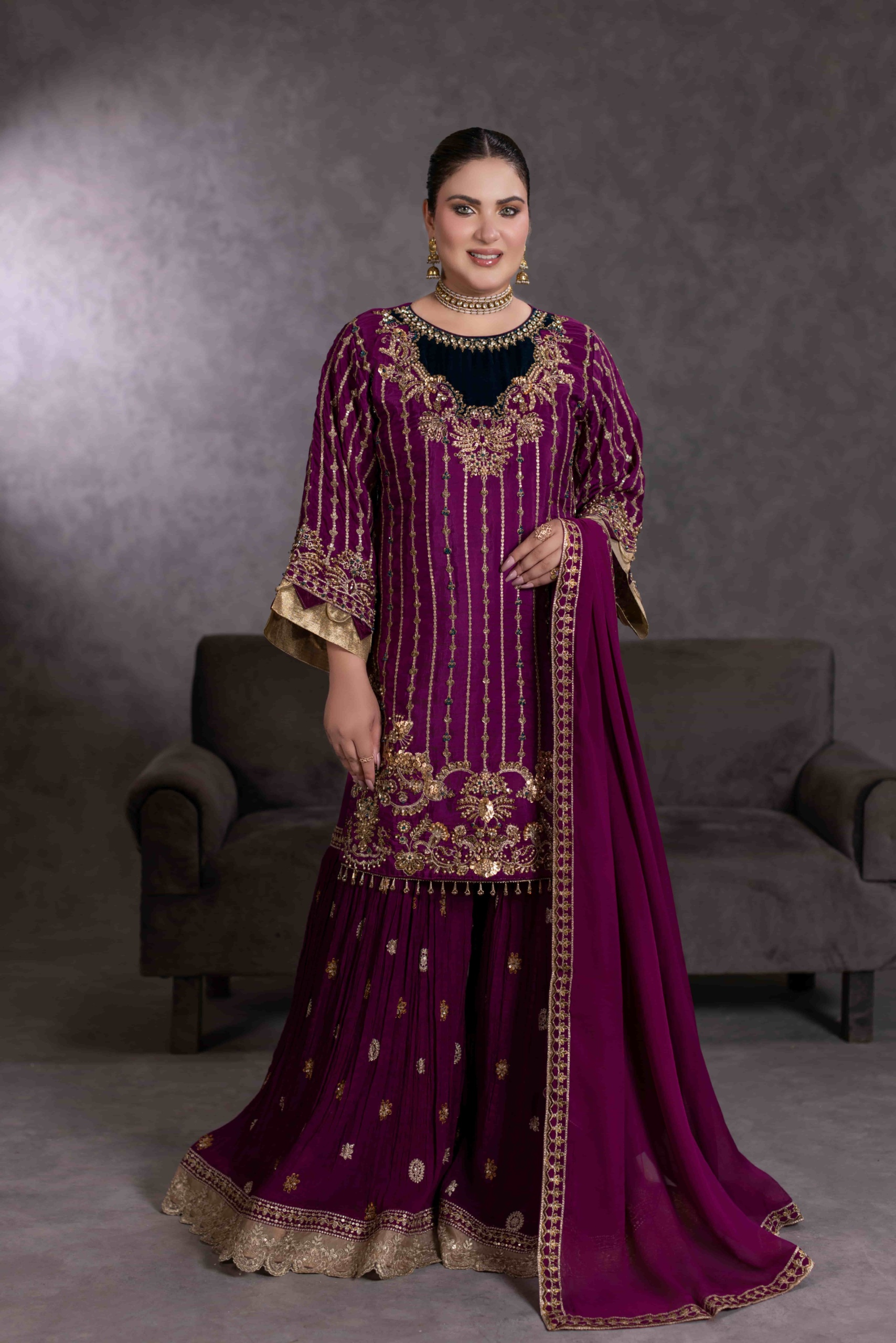 TS-130-B Luxury Tassel Silk Sharara Set | Tehzeeb Collection - Image 2