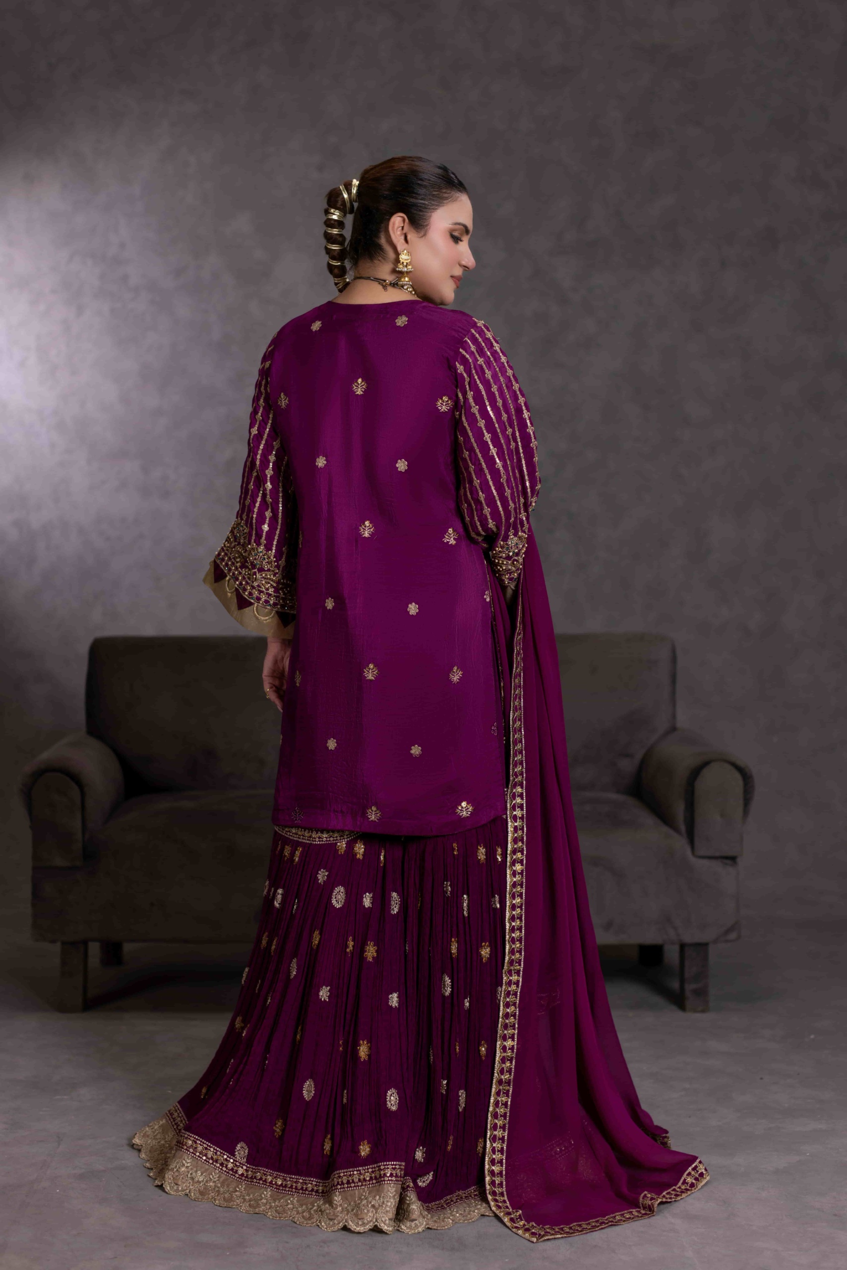 TS-130-B Luxury Tassel Silk Sharara Set | Tehzeeb Collection - Image 3