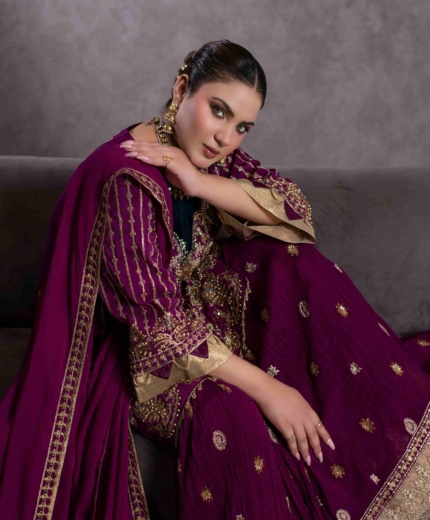 TS-130-B Luxury Tassel Silk Sharara Set | Tehzeeb Collection