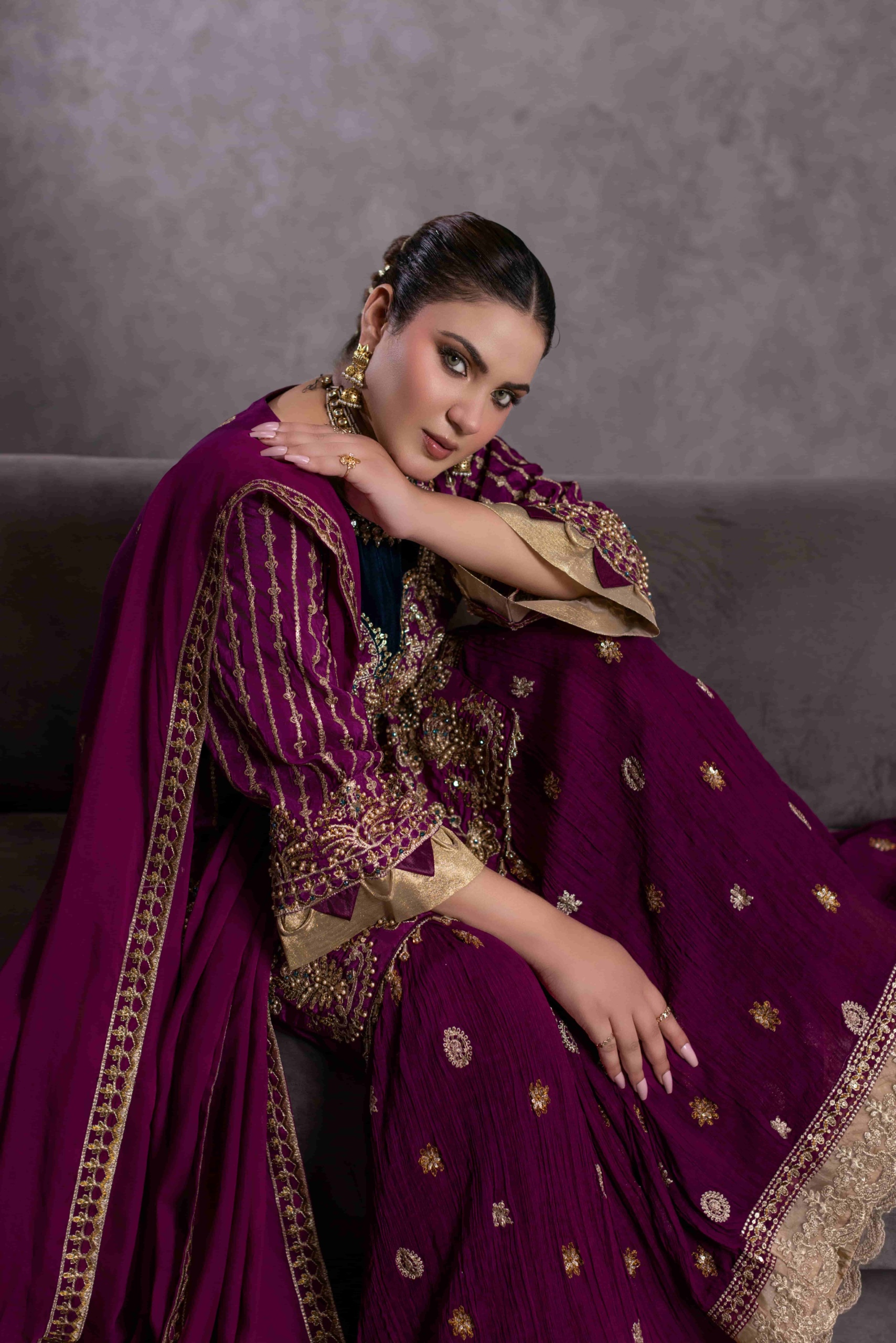 TS-130-B Luxury Tassel Silk Sharara Set | Tehzeeb Collection