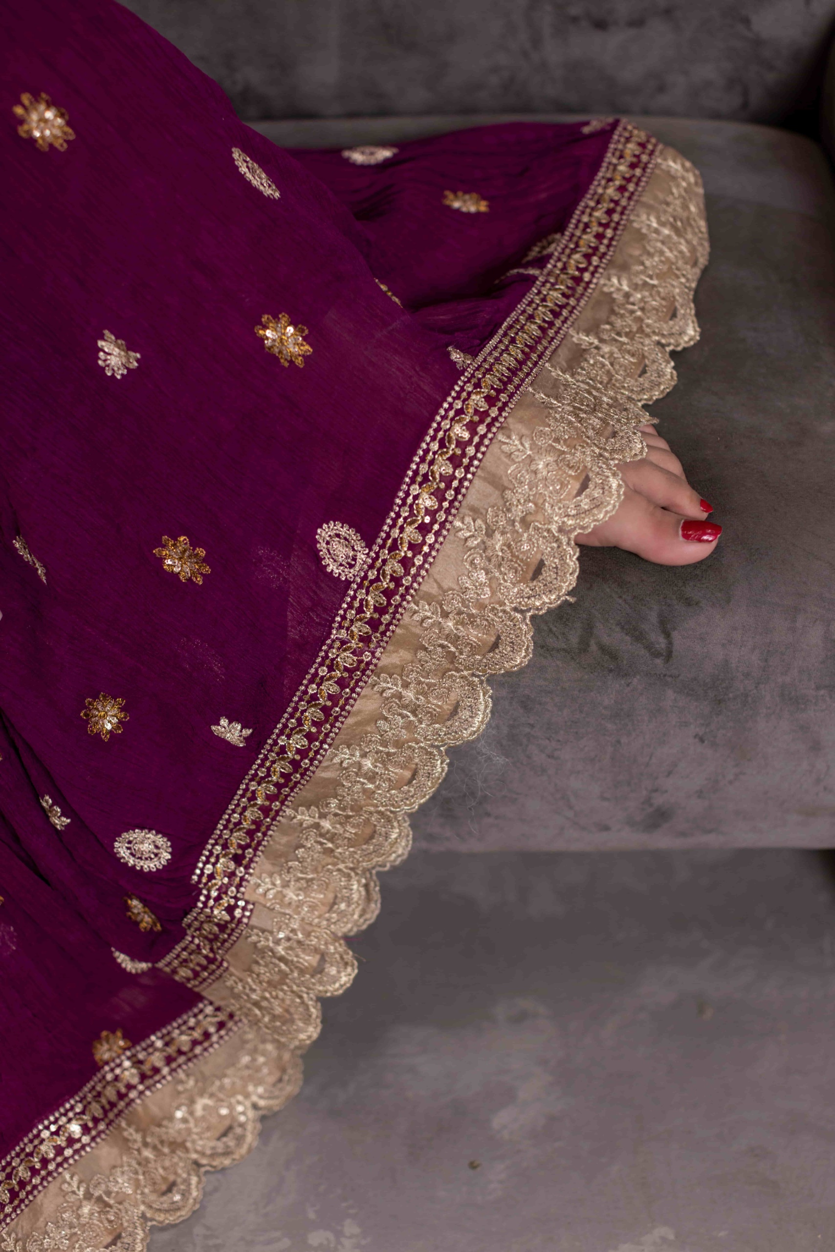 TS-130-B Luxury Tassel Silk Sharara Set | Tehzeeb Collection - Image 7