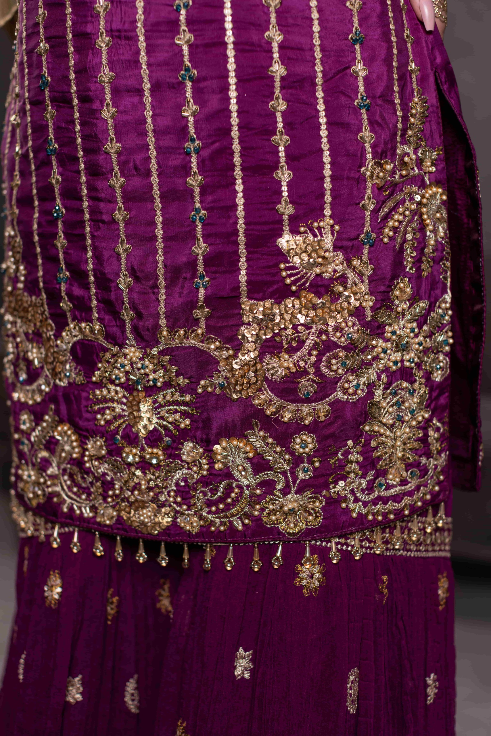 TS-130-B Luxury Tassel Silk Sharara Set | Tehzeeb Collection - Image 5