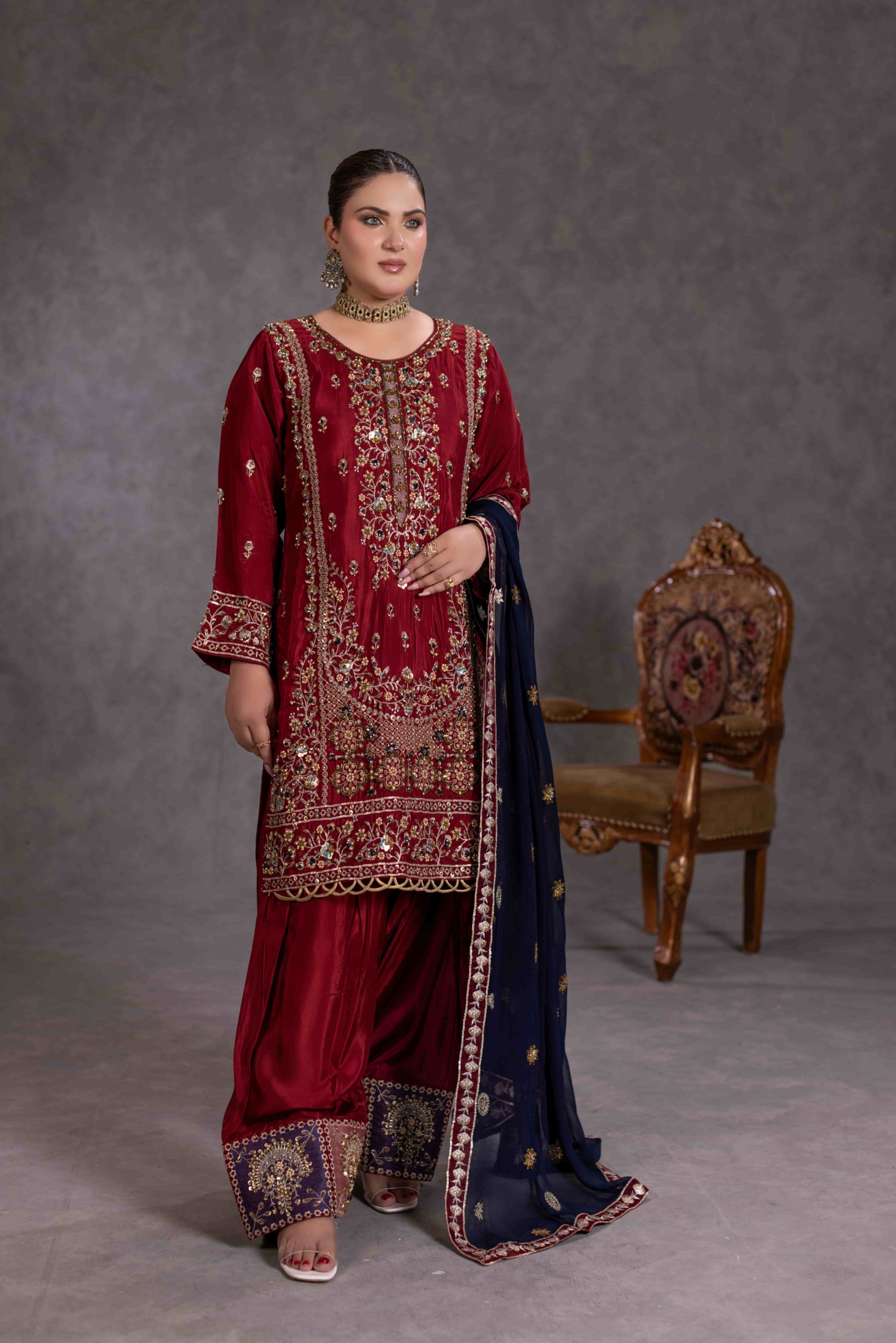TS-11-A Luxury Tassel Silk Farshi Shalwar Set | Tehzeeb Collection - Image 2