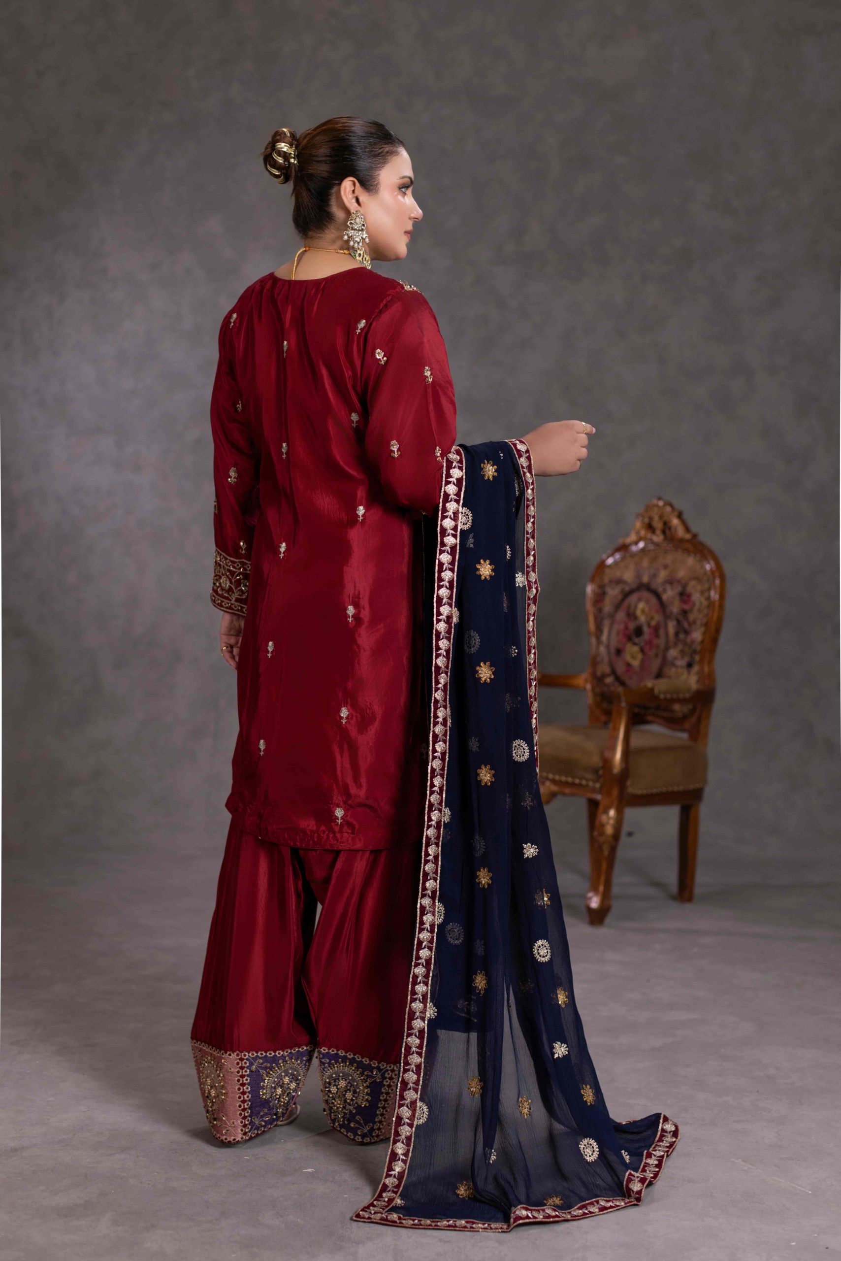 TS-11-A Luxury Tassel Silk Farshi Shalwar Set | Tehzeeb Collection - Image 3
