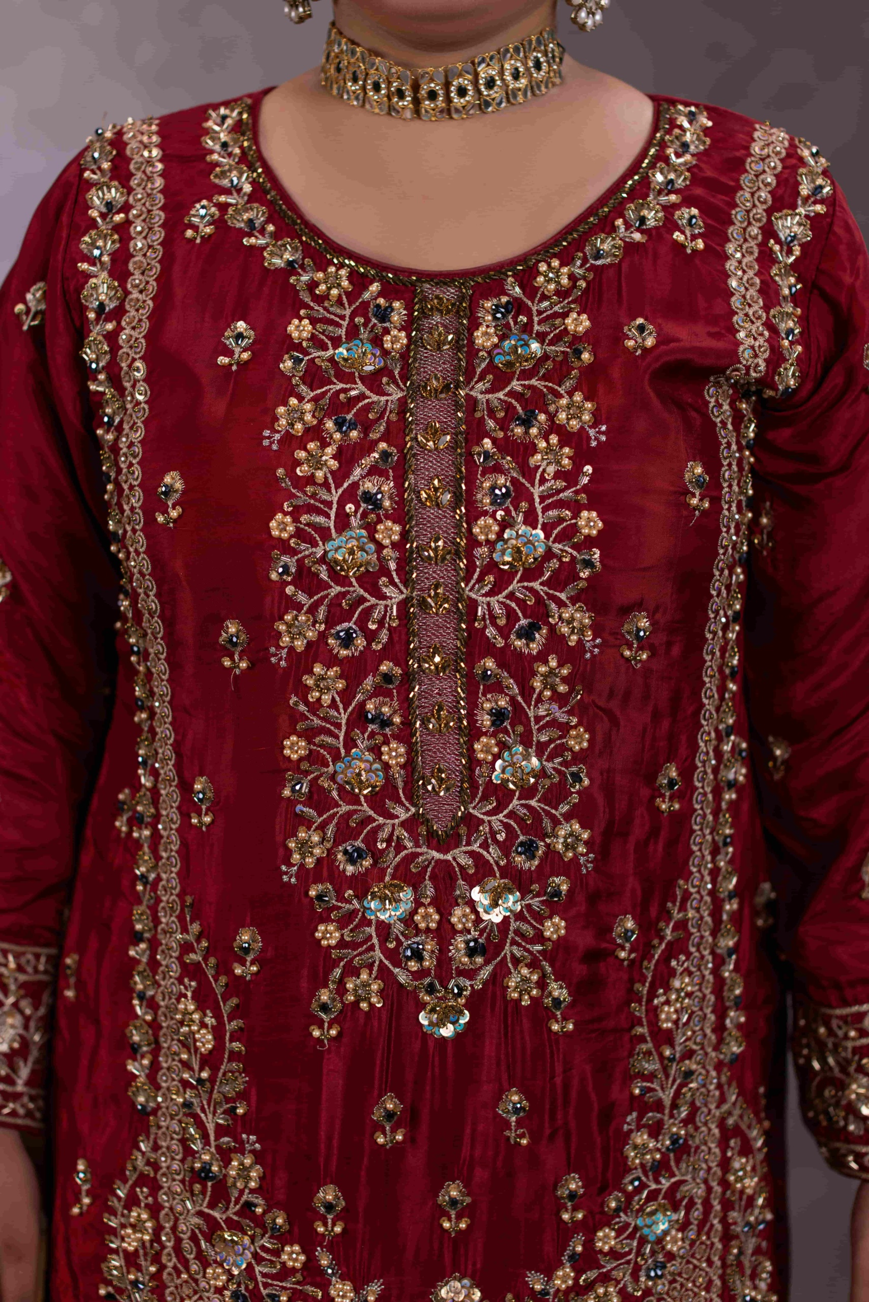TS-11-A Luxury Tassel Silk Farshi Shalwar Set | Tehzeeb Collection - Image 5