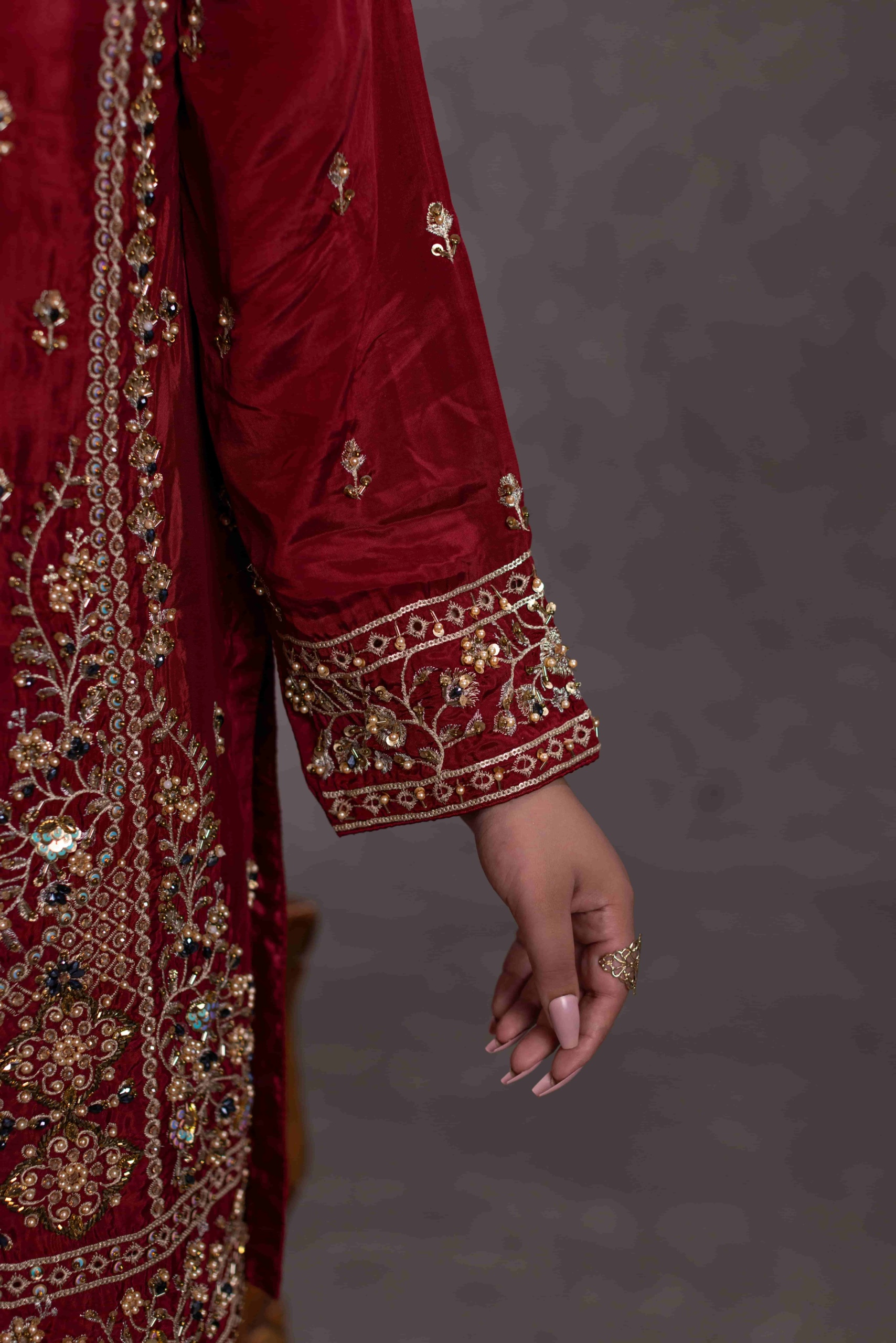 TS-11-A Luxury Tassel Silk Farshi Shalwar Set | Tehzeeb Collection - Image 6