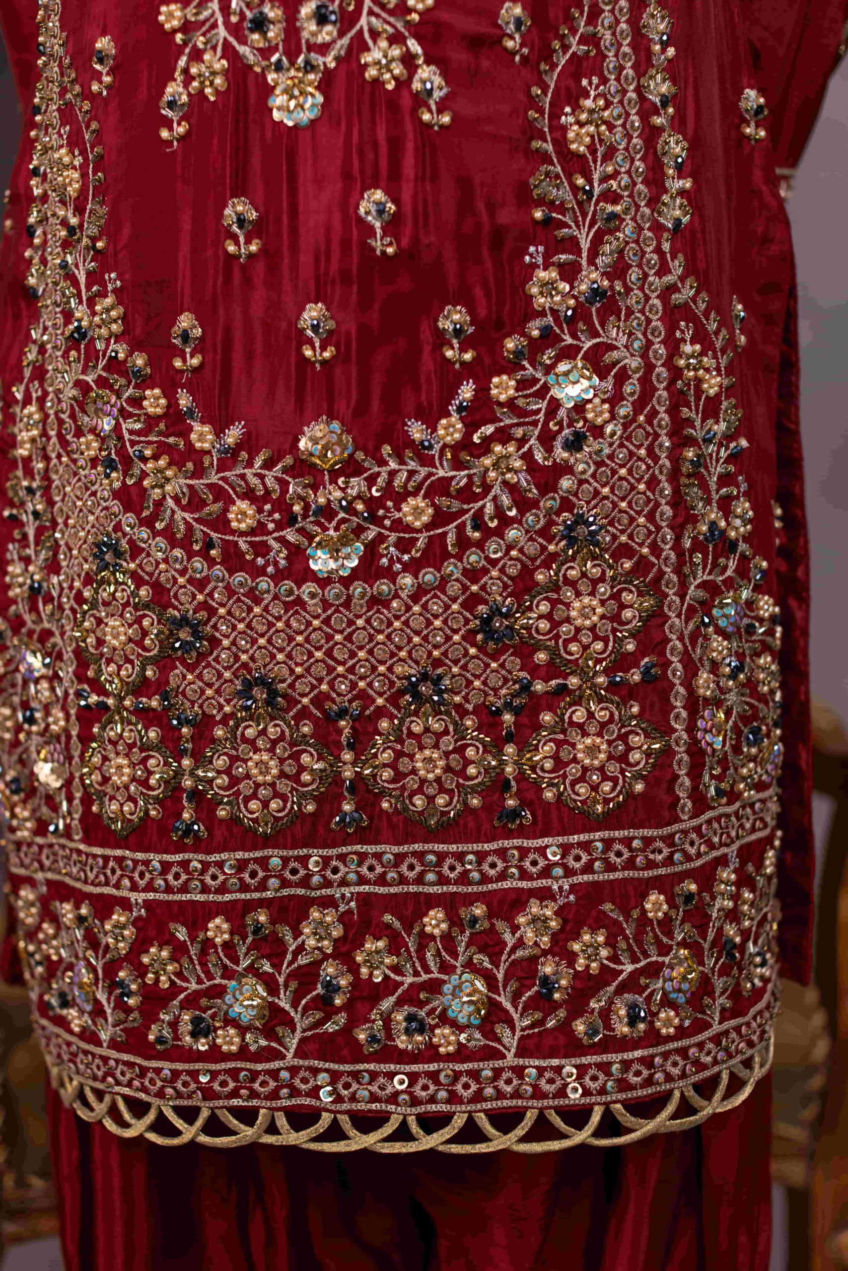 TS-11-A Luxury Tassel Silk Farshi Shalwar Set | Tehzeeb Collection - Image 7