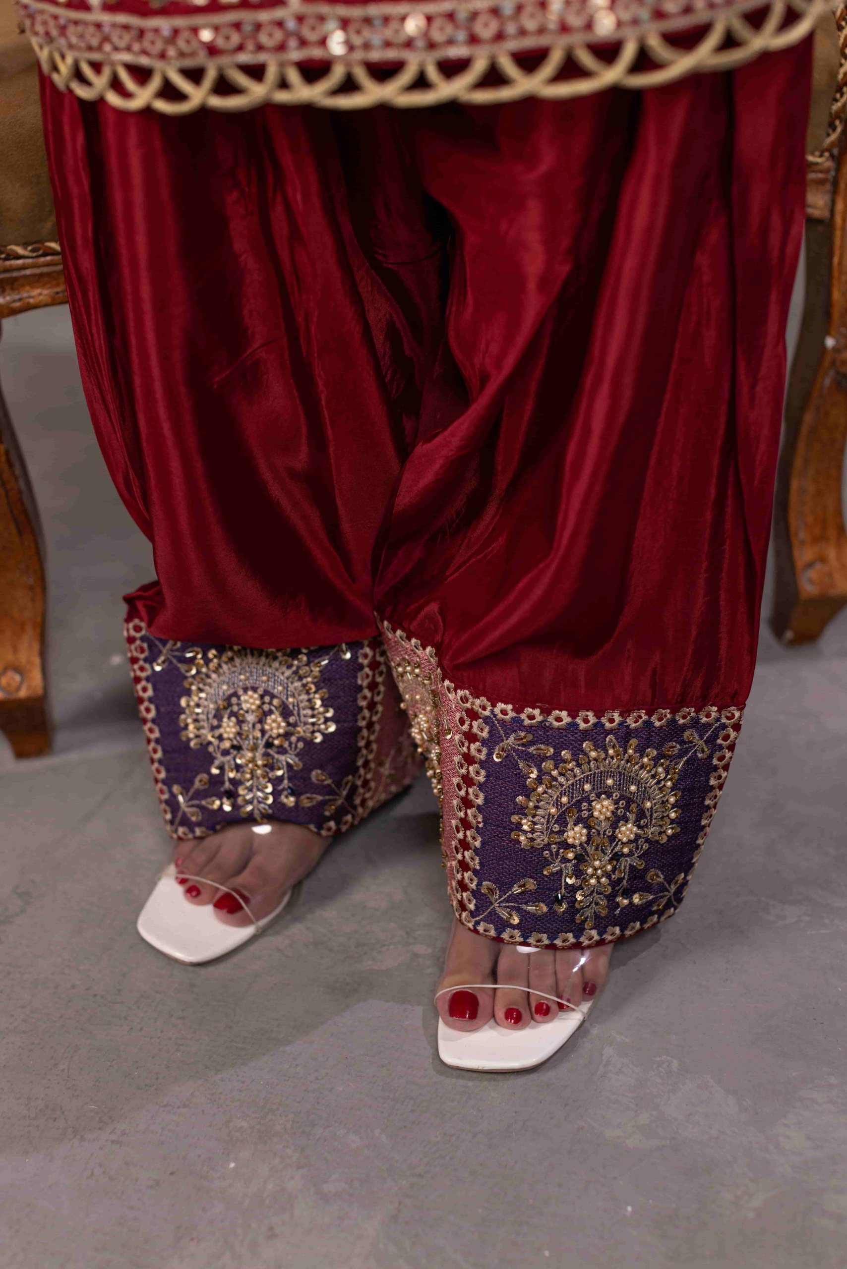 TS-11-A Luxury Tassel Silk Farshi Shalwar Set | Tehzeeb Collection - Image 8