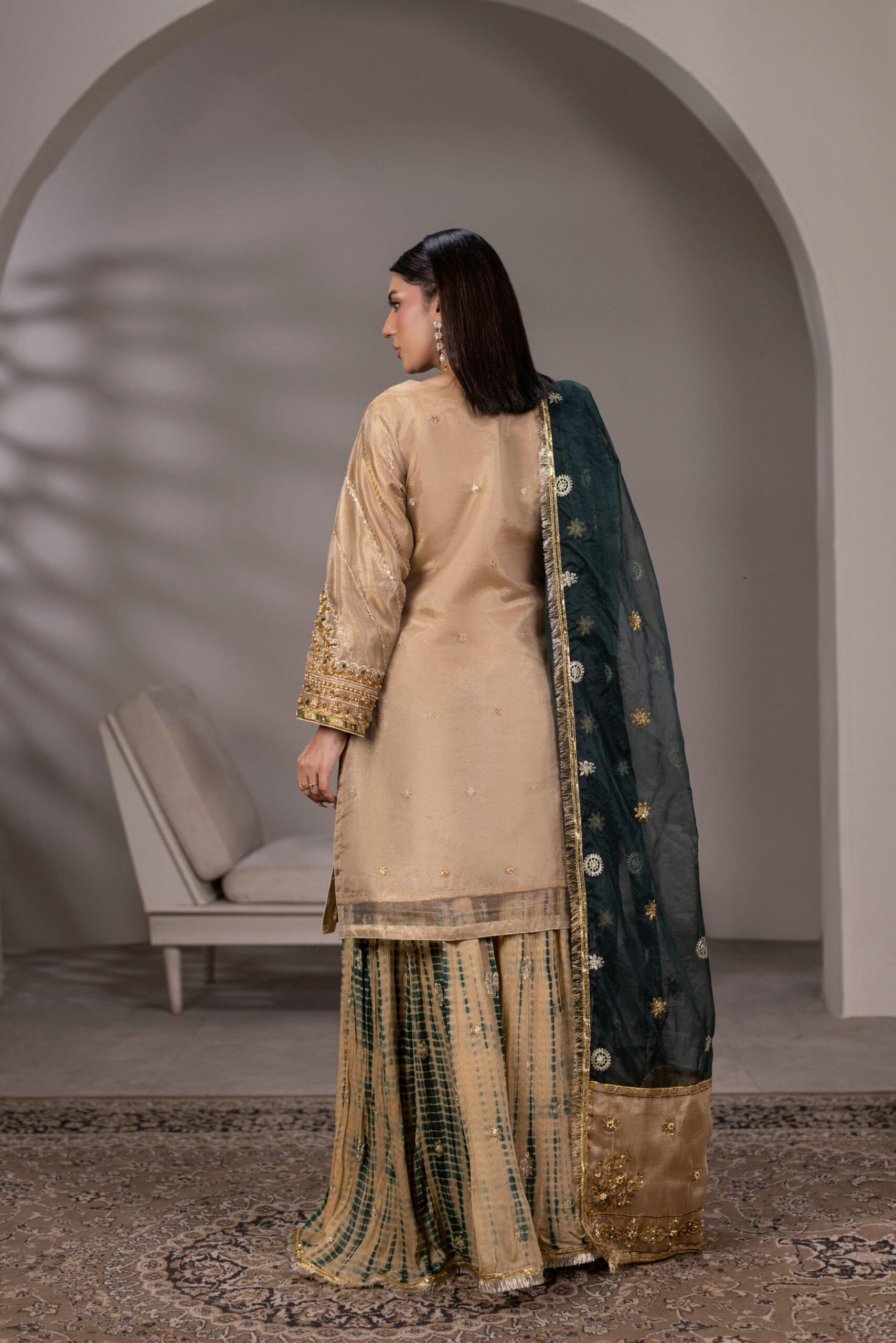 ZN-1306-B Regal Noor — Zari Net Shirt with Embroidered Sharara - Image 6