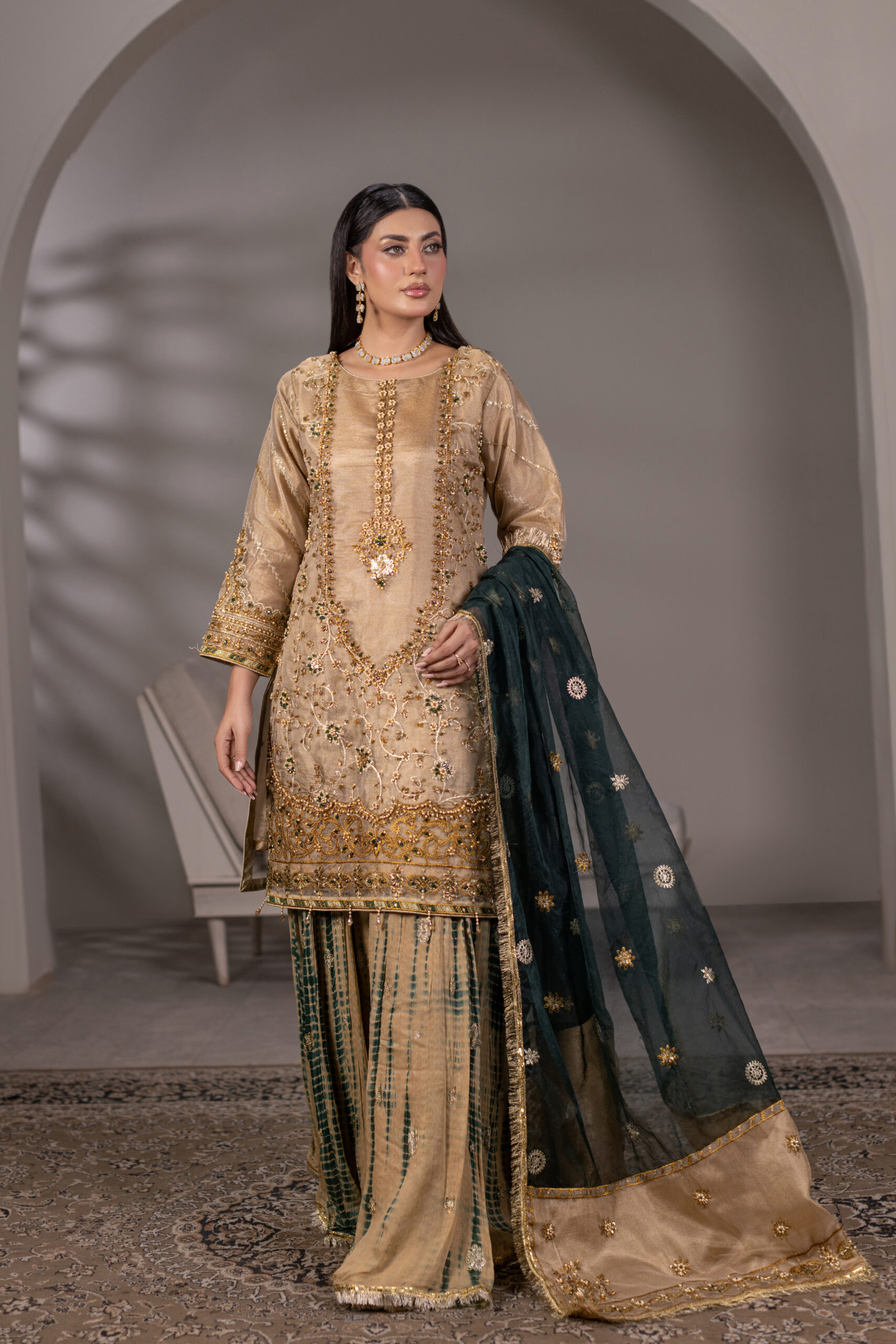 ZN-1306-B Regal Noor — Zari Net Shirt with Embroidered Sharara - Image 5