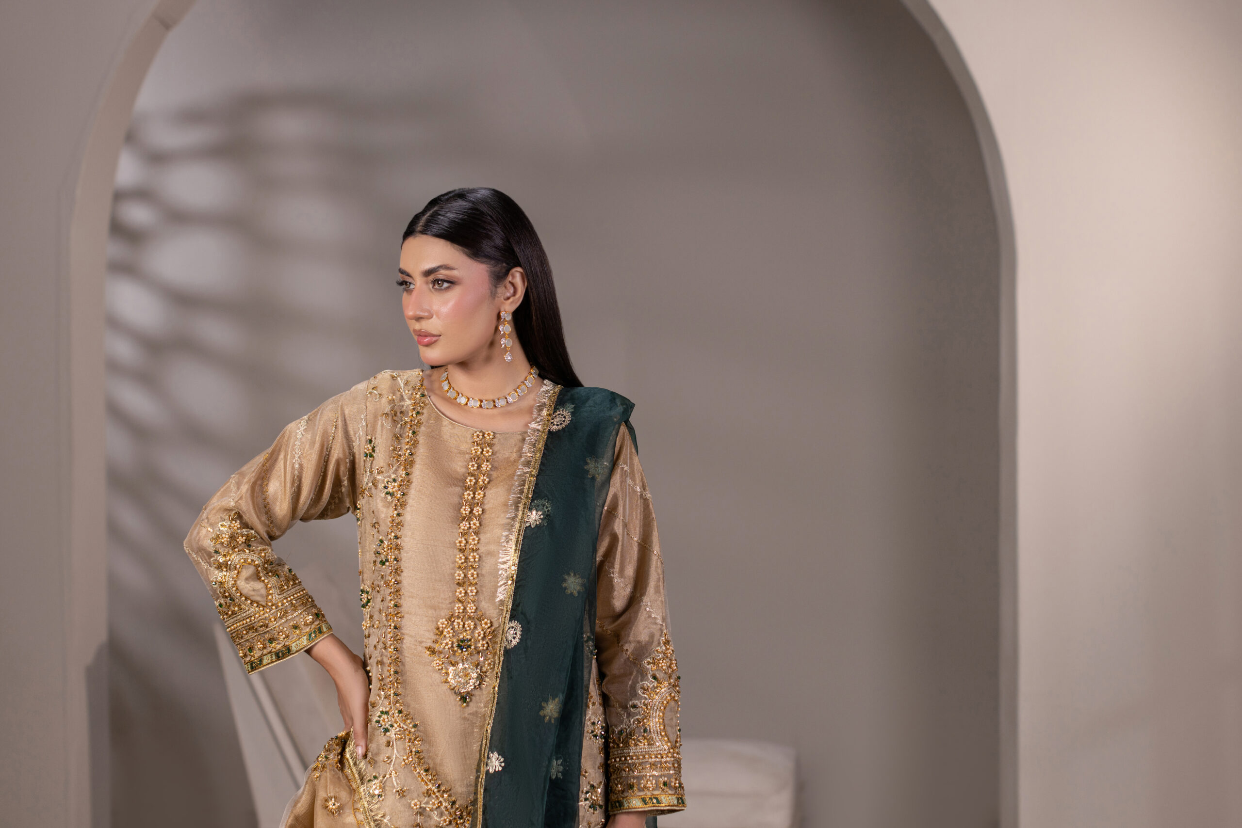ZN-1306-B Regal Noor — Zari Net Shirt with Embroidered Sharara - Image 4