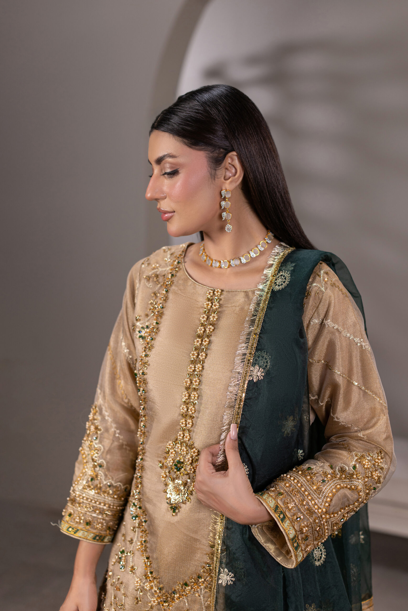 ZN-1306-B Regal Noor — Zari Net Shirt with Embroidered Sharara - Image 3