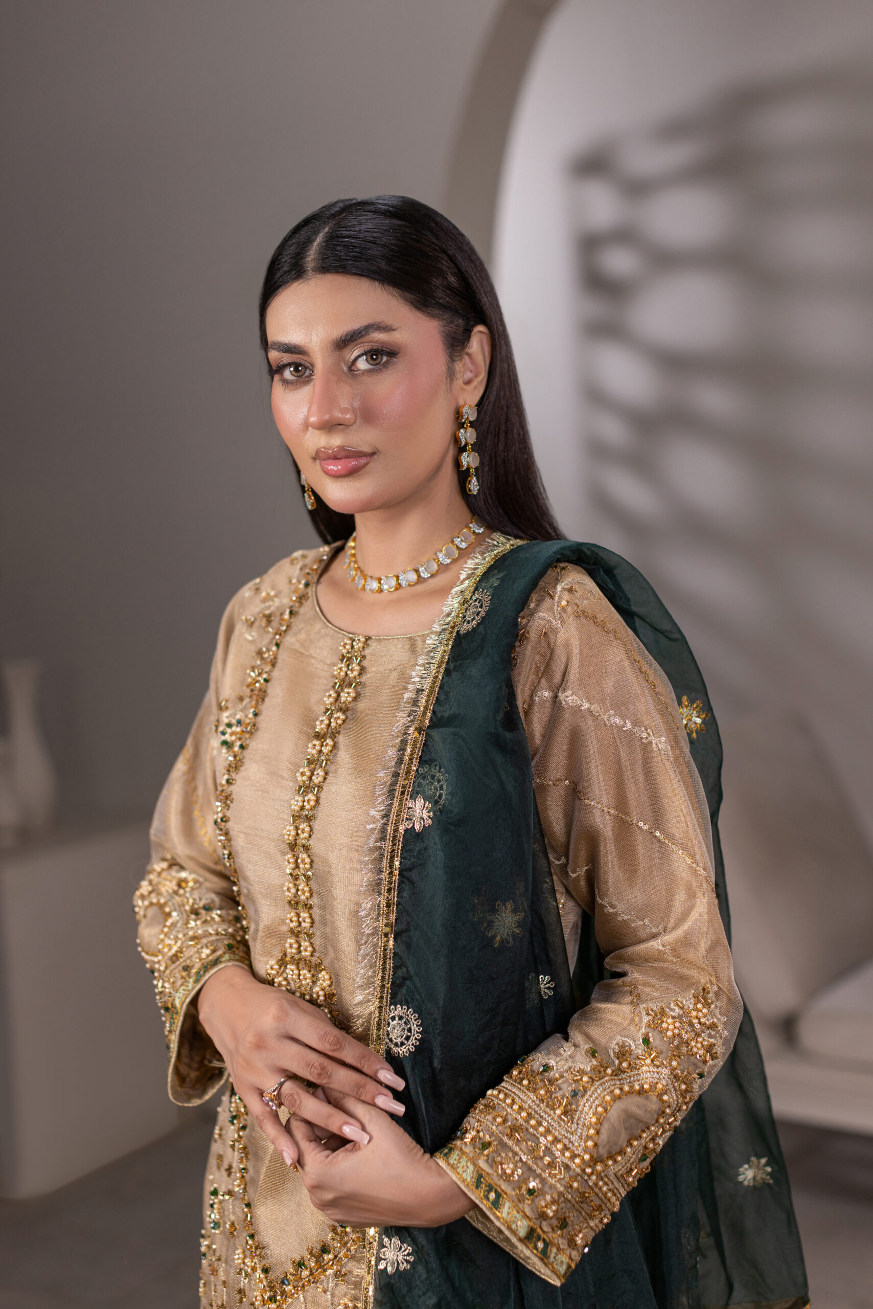 ZN-1306-B Regal Noor — Zari Net Shirt with Embroidered Sharara - Image 2