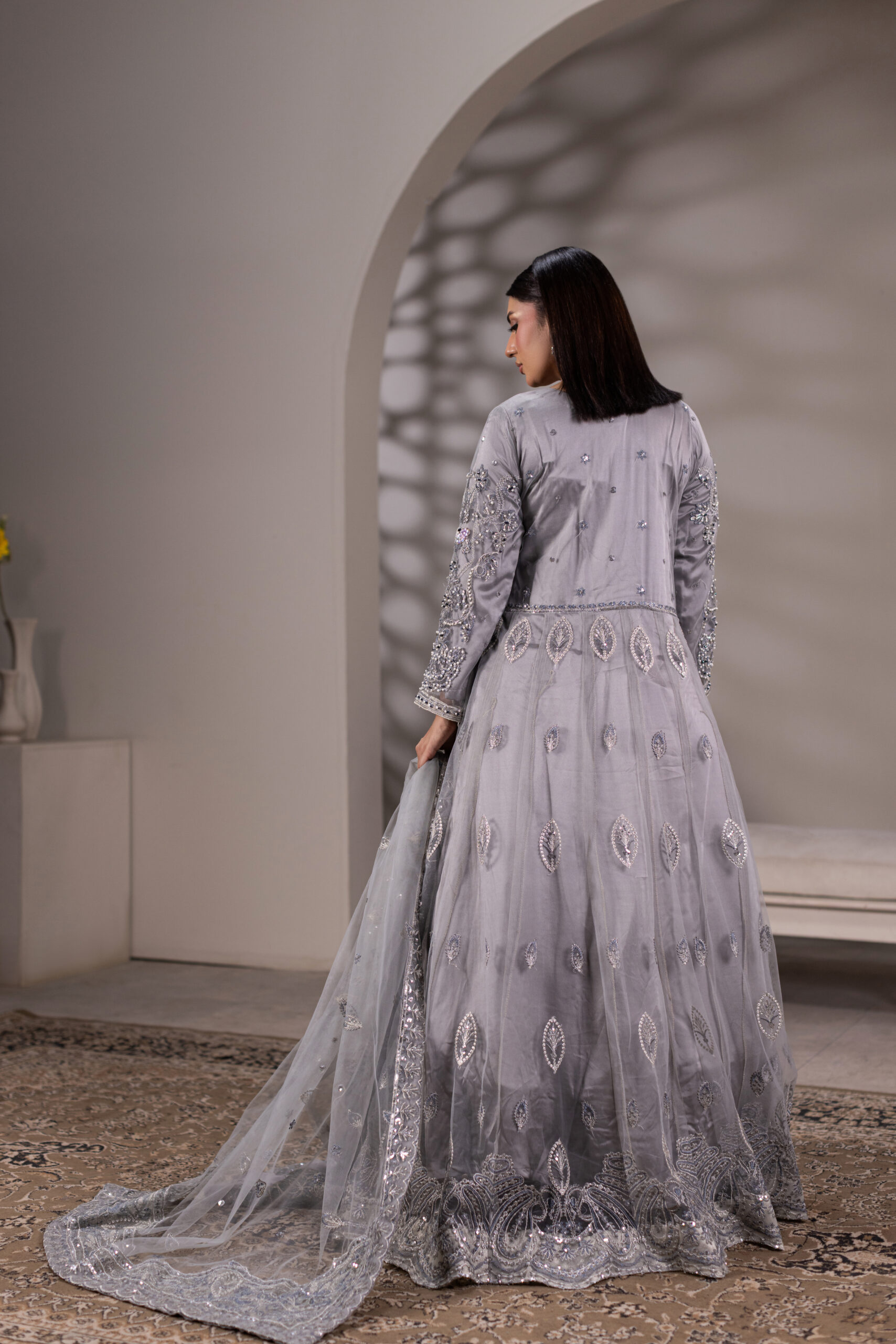 NT-1320-A Dove Gray — Breeza Net Maxi with Embroidered Dupatta - Image 7