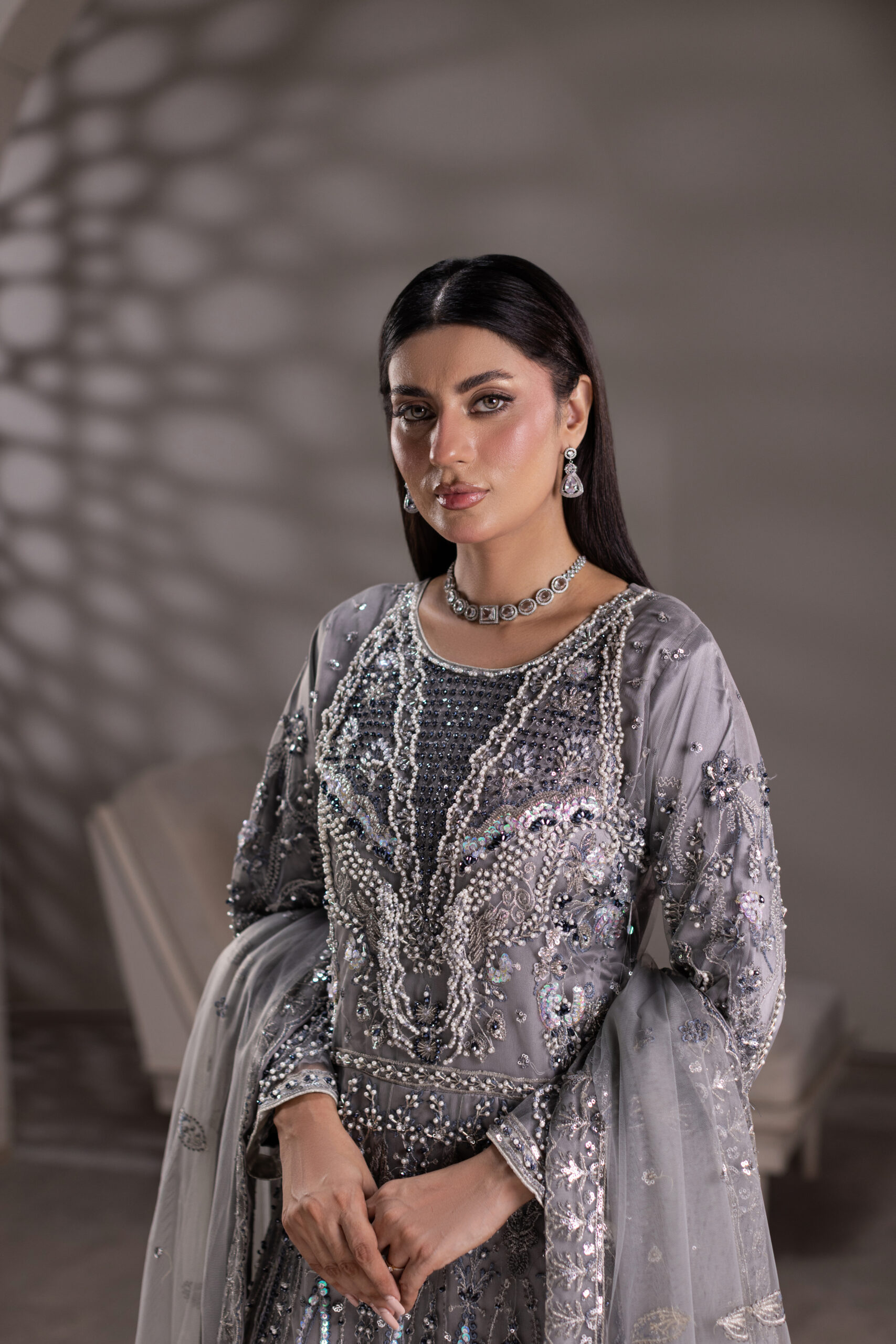 NT-1320-A Dove Gray — Breeza Net Maxi with Embroidered Dupatta - Image 5