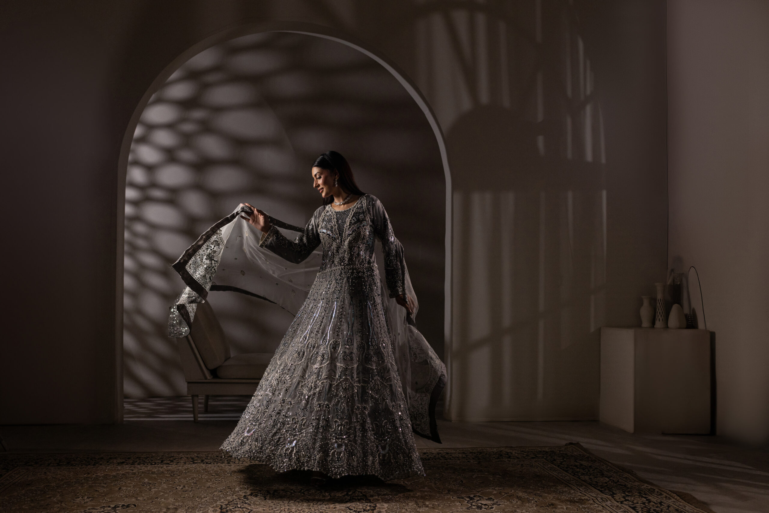 NT-1320-A Dove Gray — Breeza Net Maxi with Embroidered Dupatta - Image 4