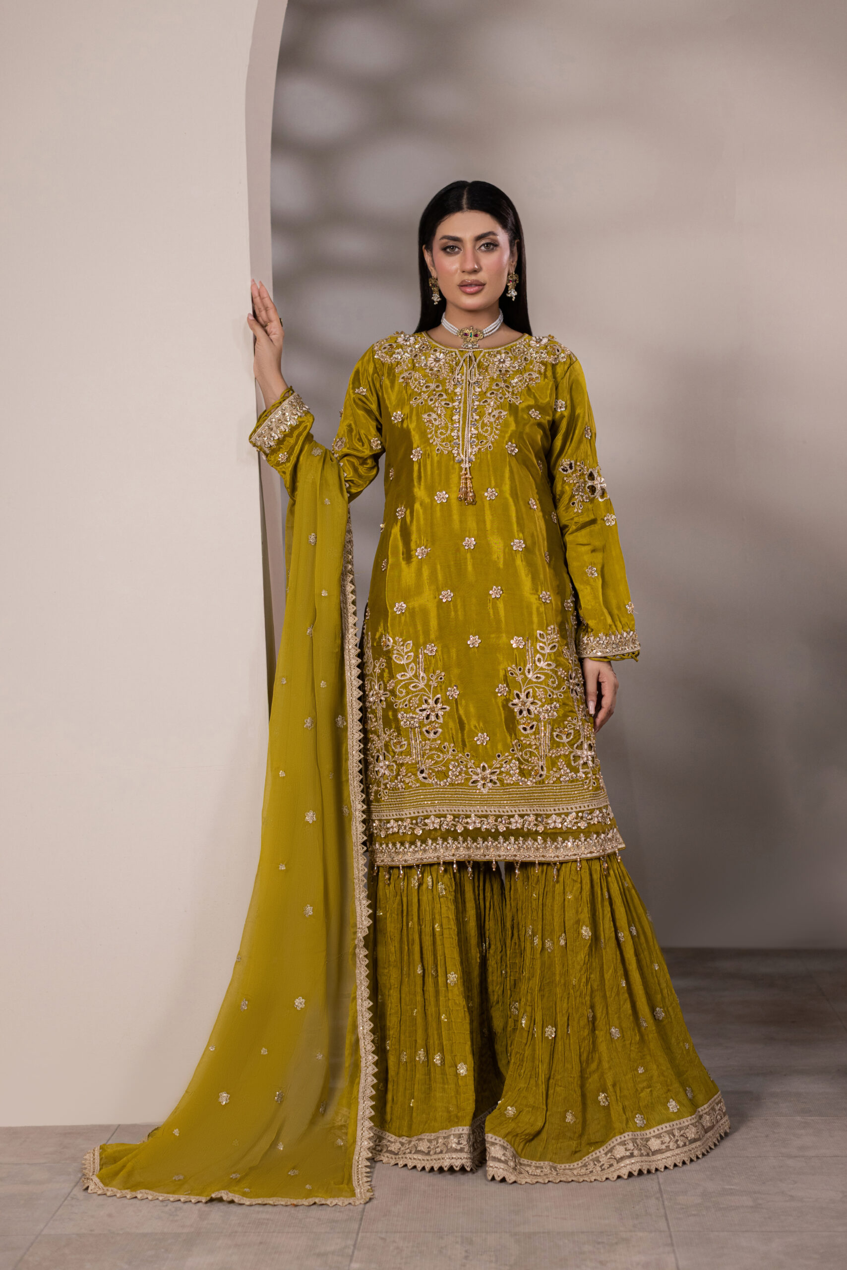 TS-2001-A Heirloom Grace — Embroidered Chiffon Gharara Ensemble - Image 2