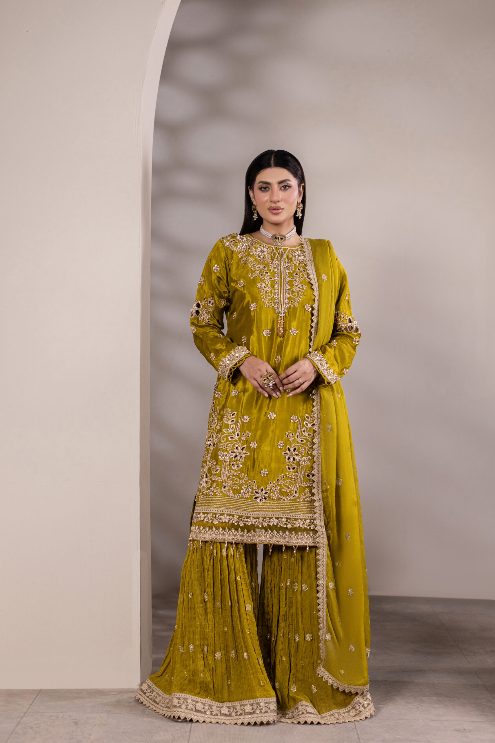TS-2001-A Heirloom Grace — Embroidered Chiffon Gharara Ensemble - Image 5
