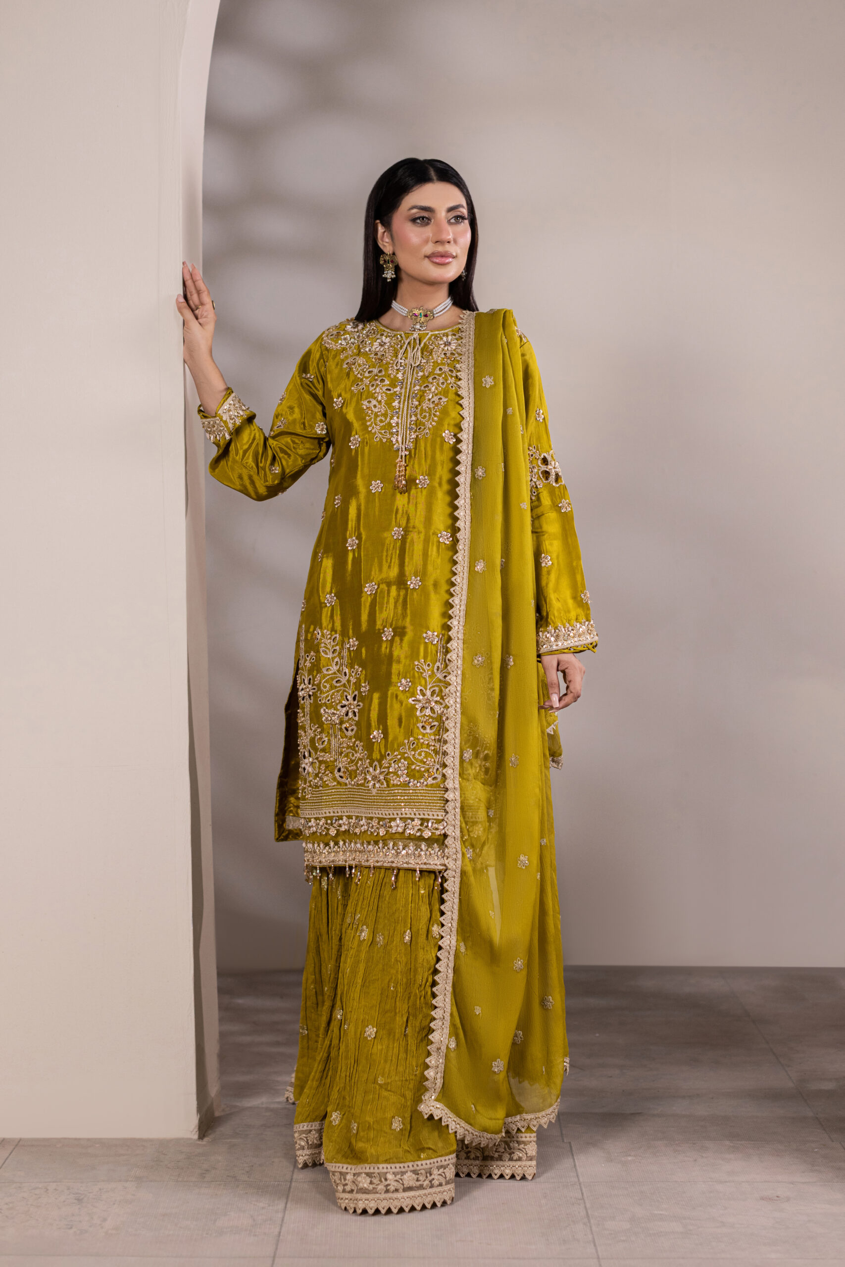TS-2001-A Heirloom Grace — Embroidered Chiffon Gharara Ensemble - Image 8