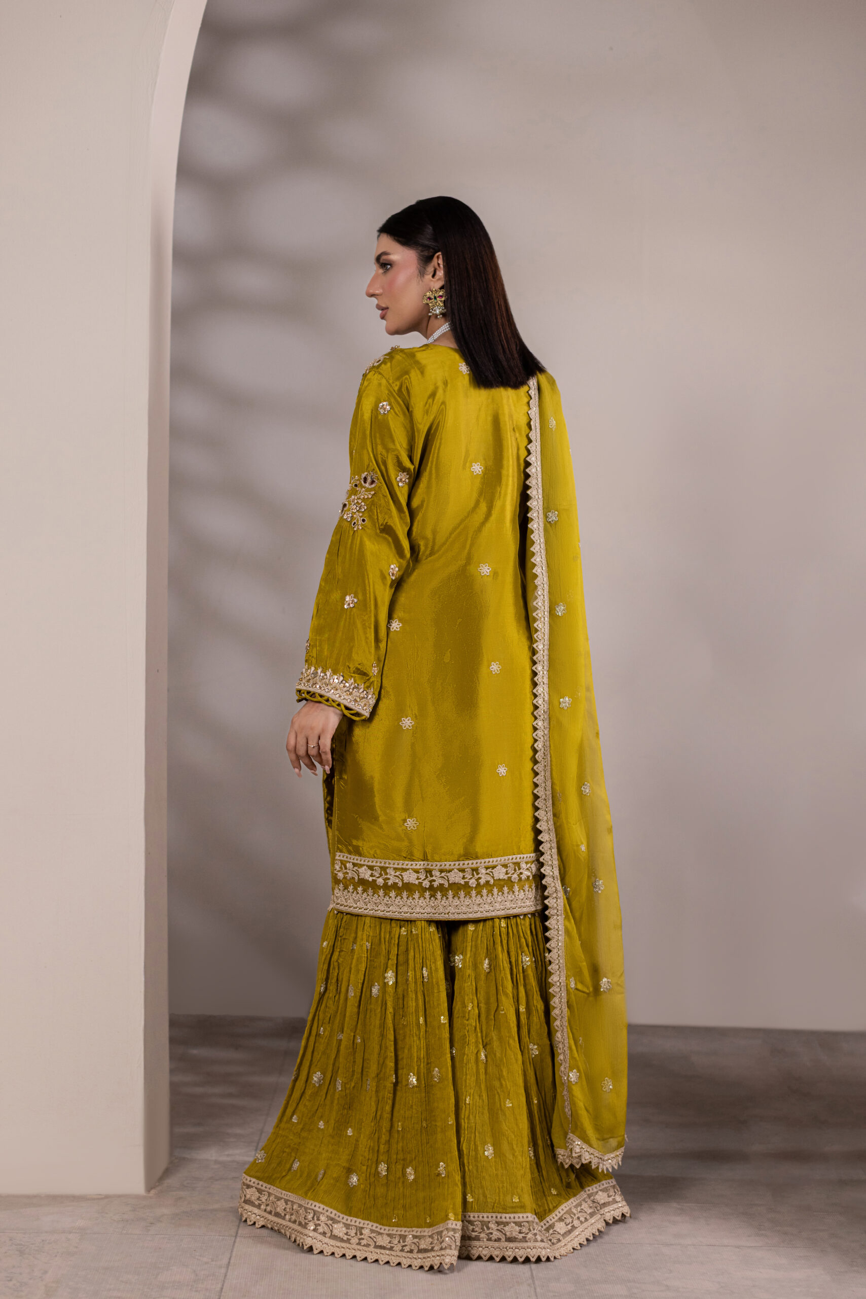 TS-2001-A Heirloom Grace — Embroidered Chiffon Gharara Ensemble - Image 6