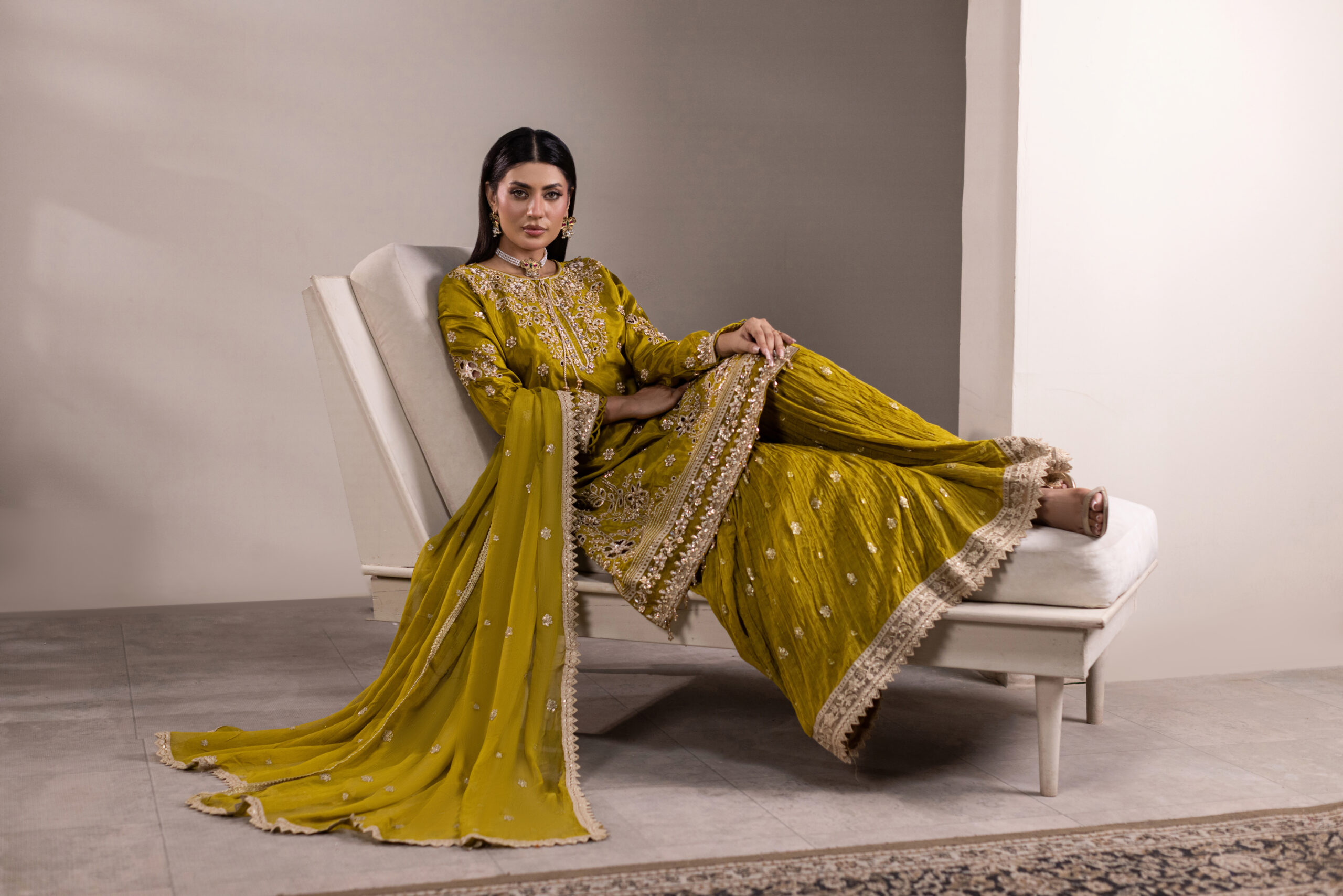 TS-2001-A Heirloom Grace — Embroidered Chiffon Gharara Ensemble