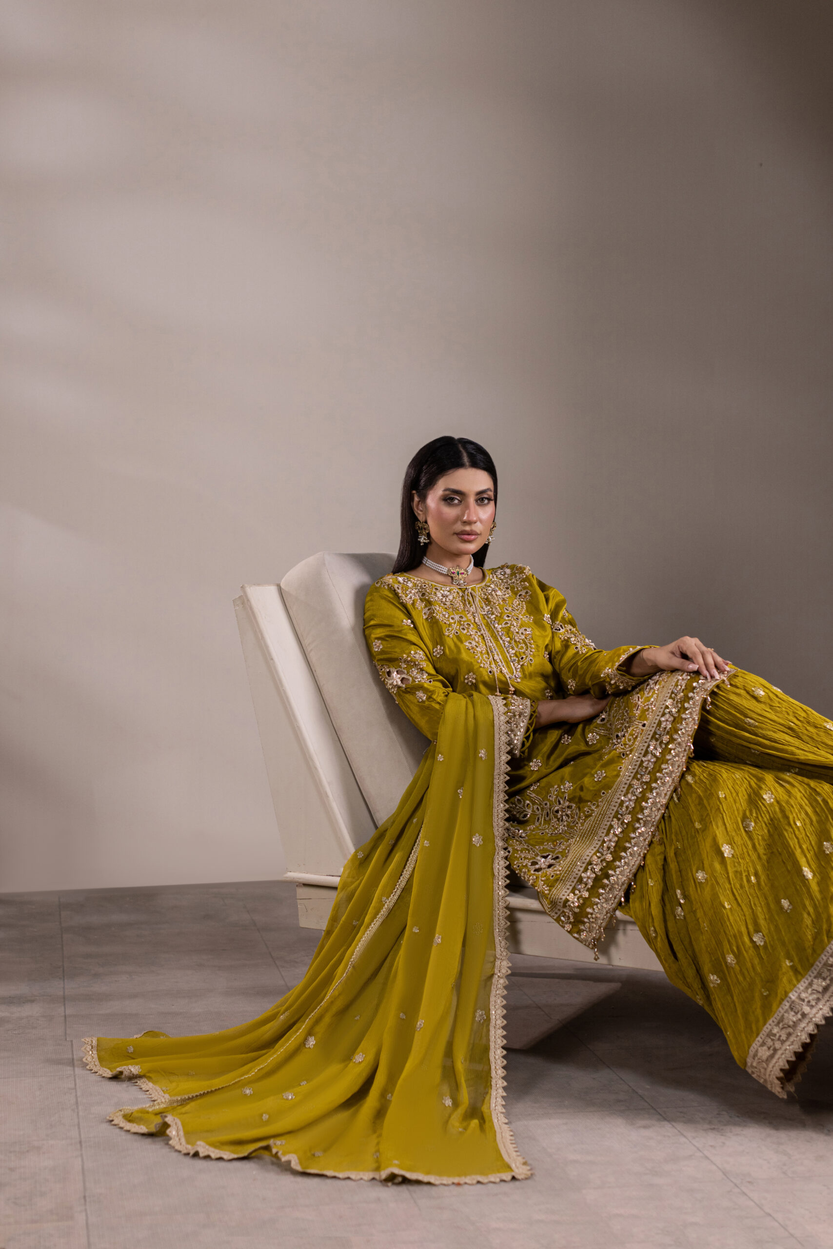 TS-2001-A Heirloom Grace — Embroidered Chiffon Gharara Ensemble - Image 4