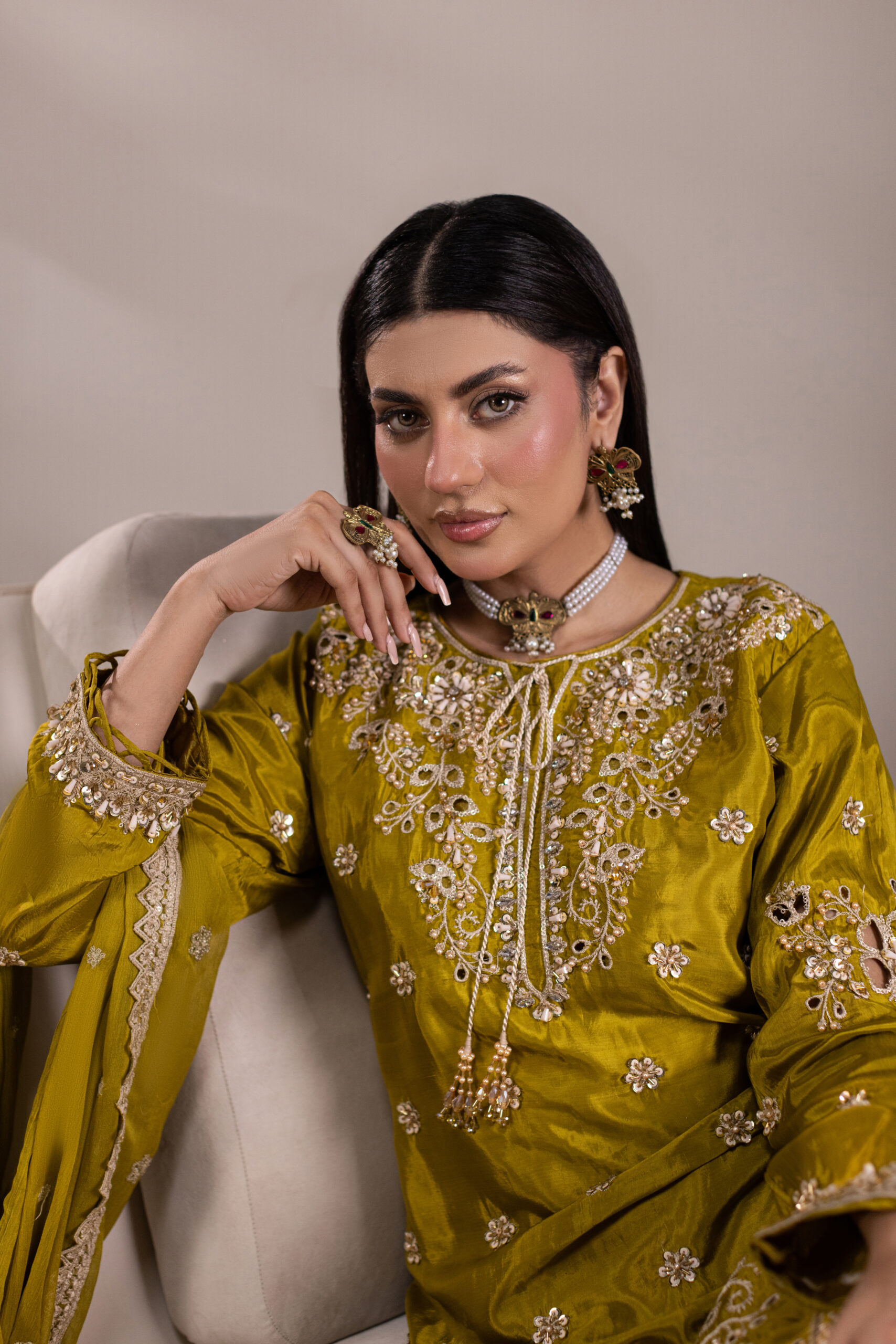 TS-2001-A Heirloom Grace — Embroidered Chiffon Gharara Ensemble - Image 3