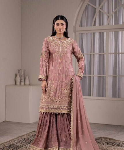 TS-2001-B Tassel Silk Charm — Embroidered Gharara 3-Piece Ensemble