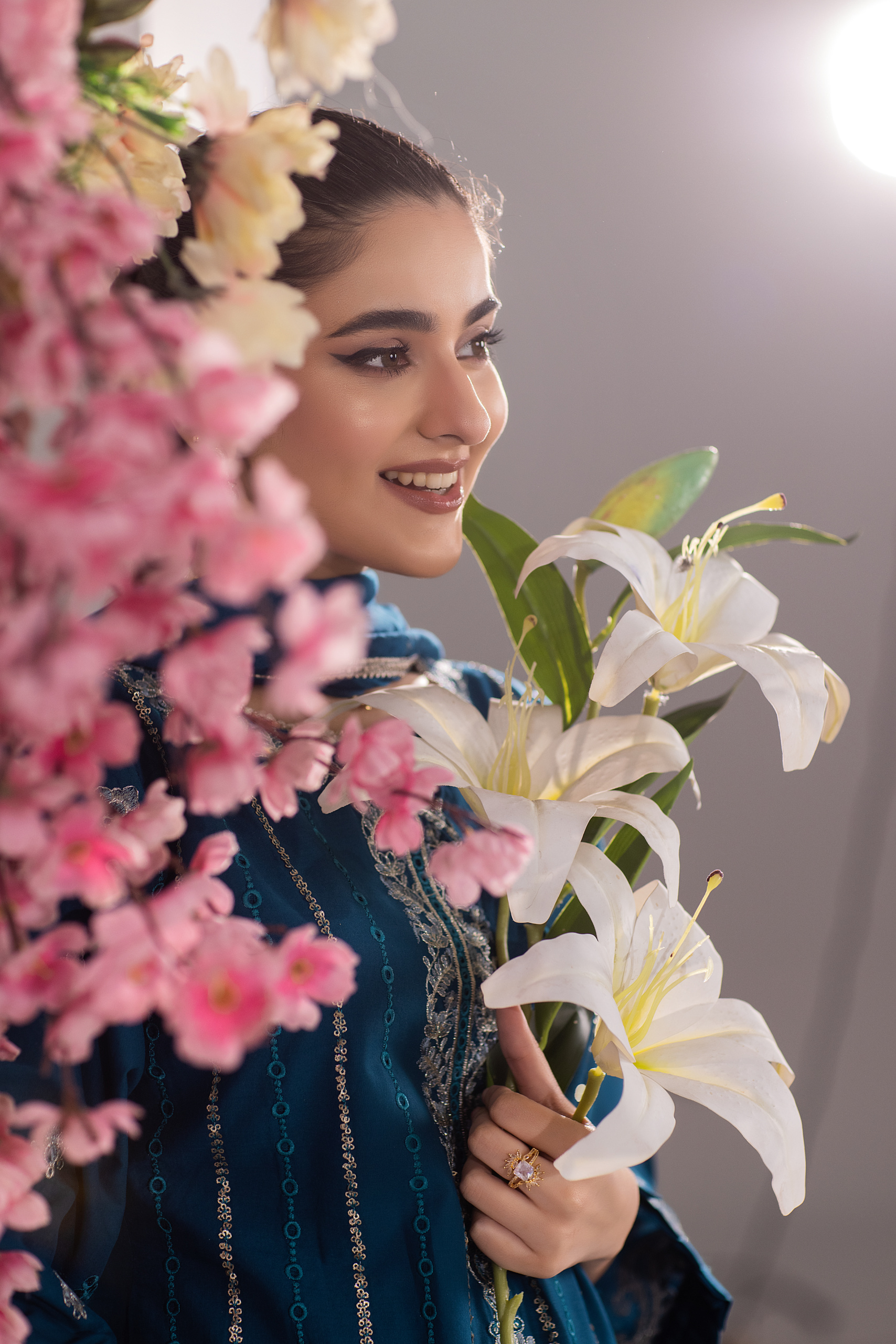 Teal Elegance — Peacock Blue Embroidered Cotton 3-Piece Suit for Women | Hurr e Noor - Image 5