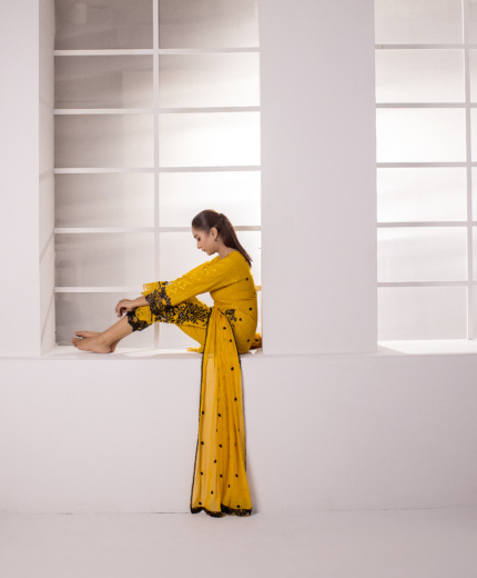 Golden Aura — Mustard Yellow Embroidered Cotton 3-Piece Suit for Women | Hurr e Noor